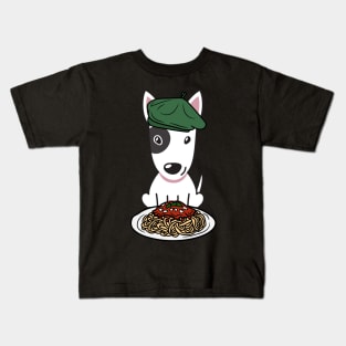 Dog eating Spaghetti - bull terrier Kids T-Shirt